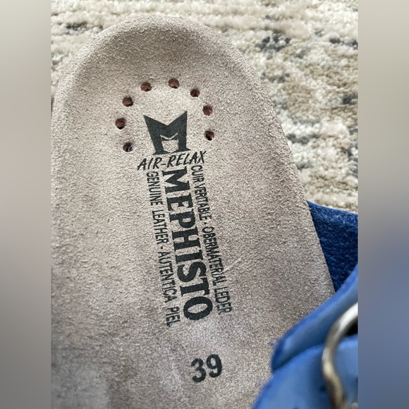 New! MEPHISTO Braided Nubuck Slide Sandals Blue Adjustable Strap Size 39 - Picture 7 of 9